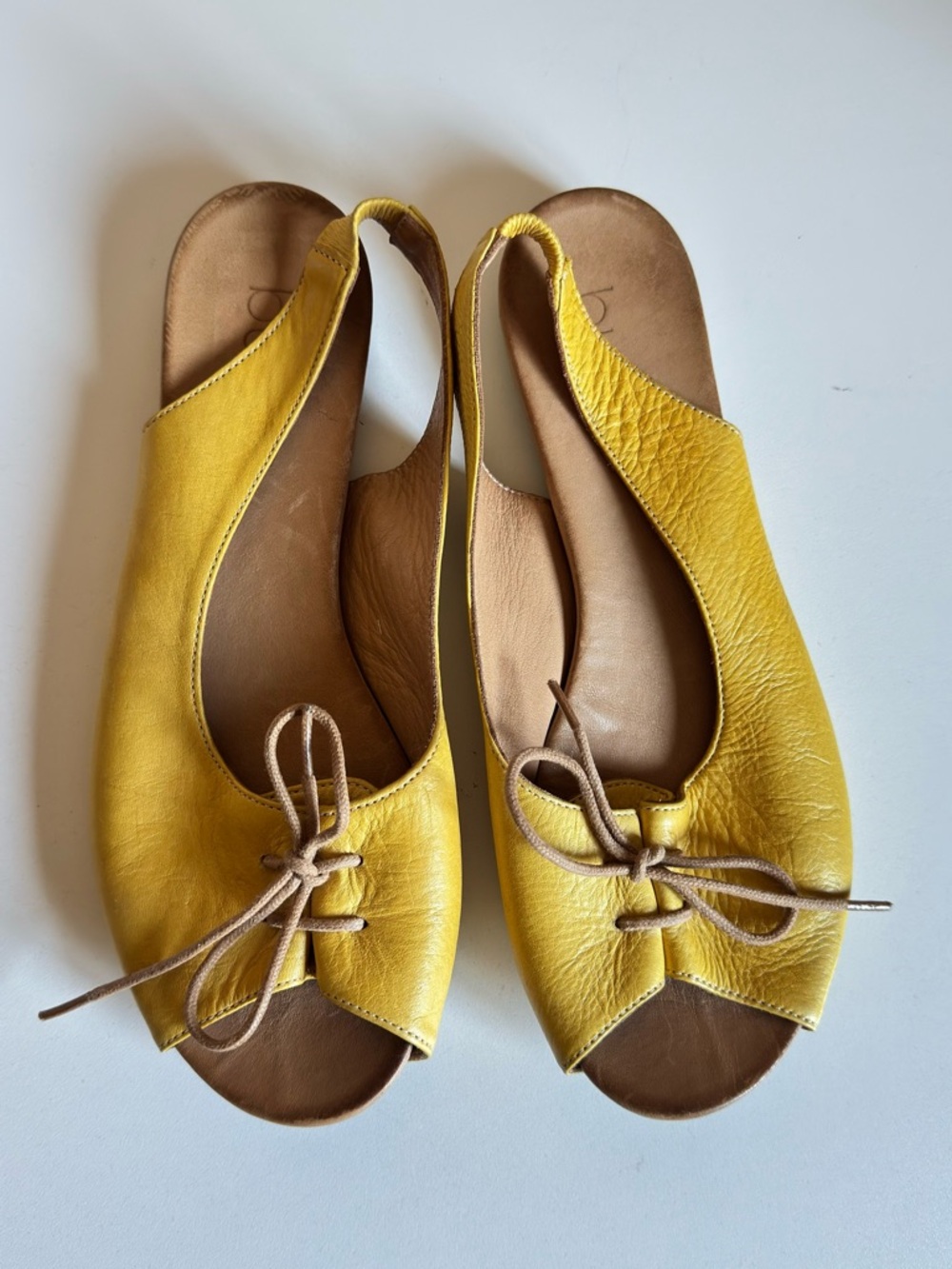 Bueno Yellow Leather Peep-Toe Shoes